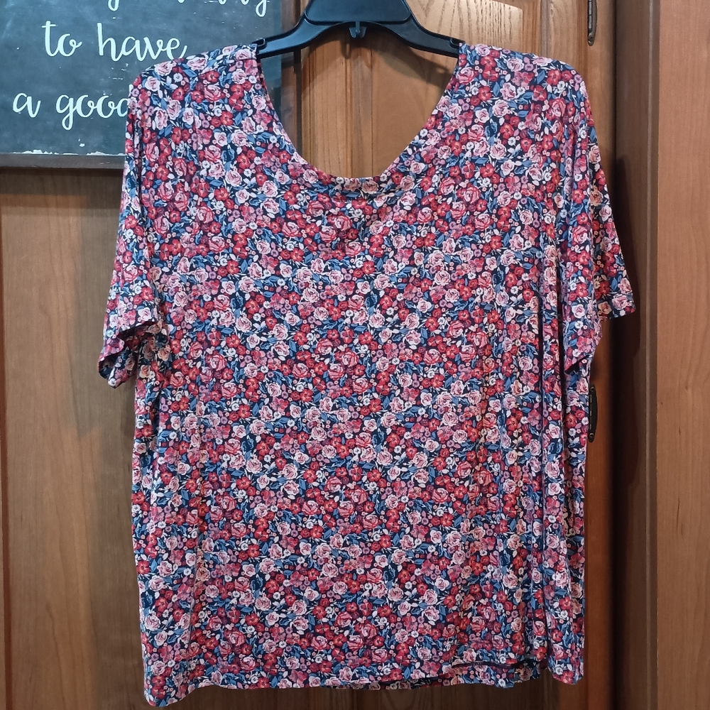 JJill Wearable Collection Floral Women's Top - Red and Blue 2X
